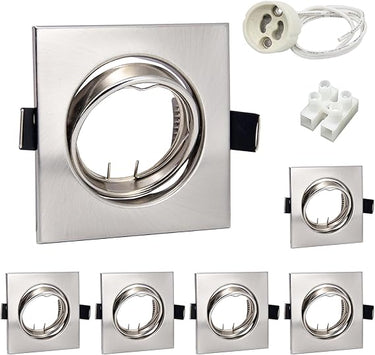 Wondlumi 6 LED Foco empotrable marco GU10 juego orientable acero inoxidable cepillado Foco empotrable 68mm angular 230V marco empotrable incl. casquillo para LED o halógeno